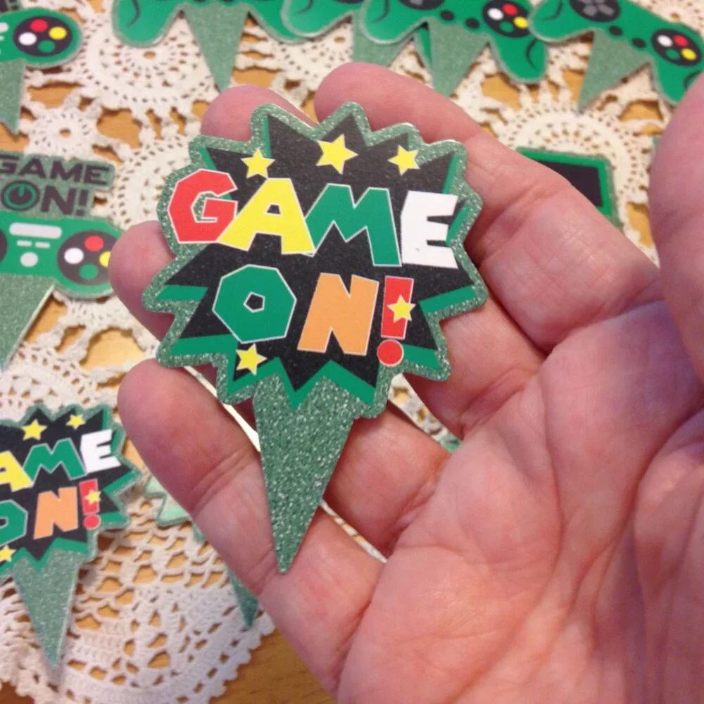 Party Supplies, cupcake toppers for gaming party theme